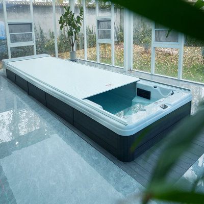 Último modelo de hidromassagem 8M, massagem infinita, piscina de hidromassagem com iluminação colorida